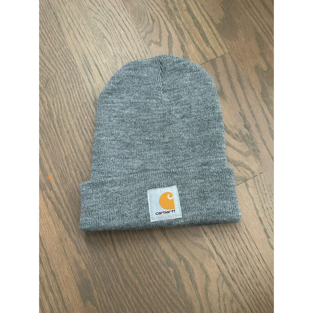 Carhartt Grey Beanie Hat Acrylic Knit Cozy Casual Logo
